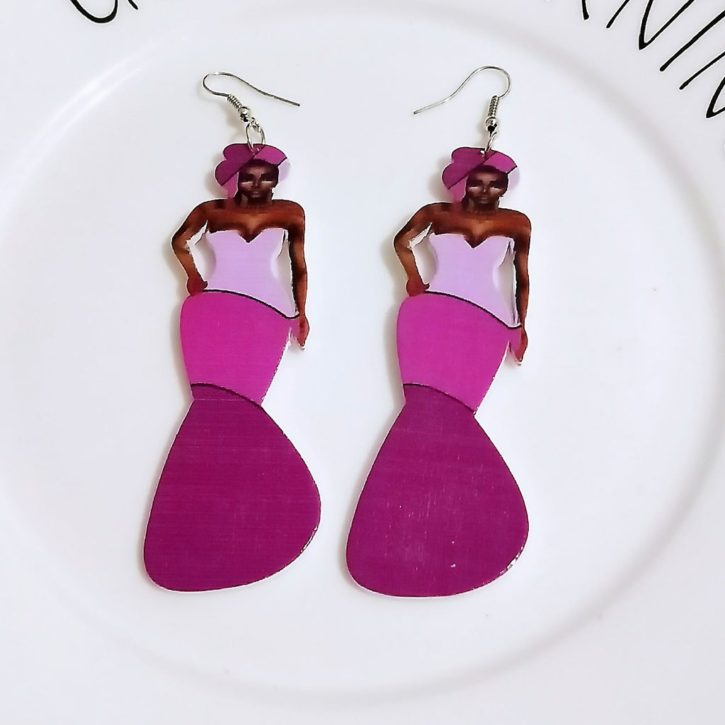 Human Head Pattern Geometric Round Wooden Earrings Head Earrings Earrings Earrings