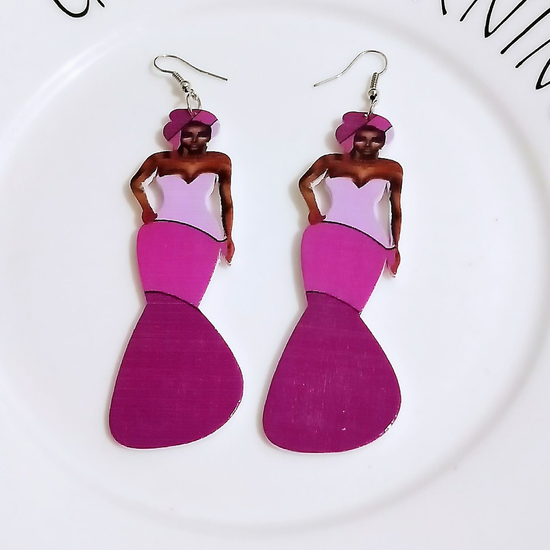 Human Head Pattern Geometric Round Wooden Earrings Head Earrings Earrings Earrings
