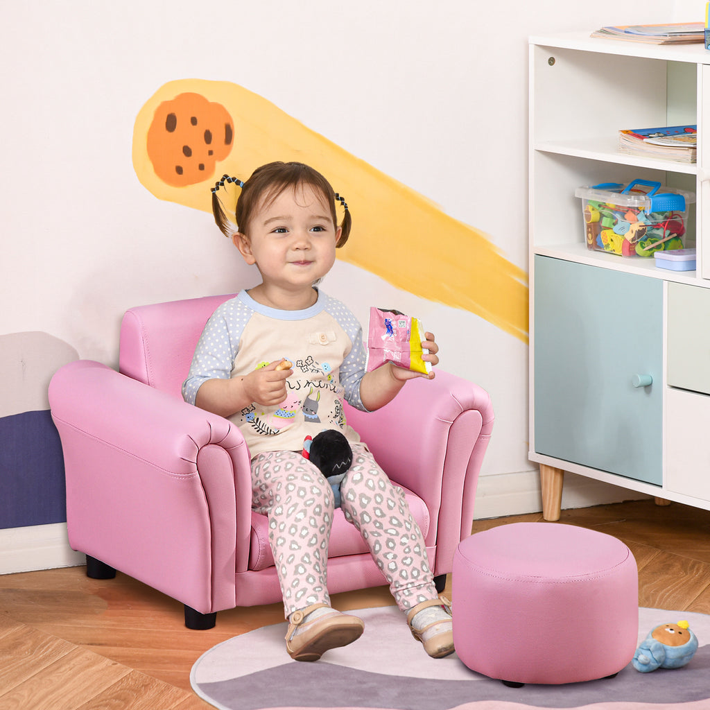 Toddler Chair Single Seater Kids Sofa Set, 54 X 42 X 41cm, Kids Sofa With Stool, Pink