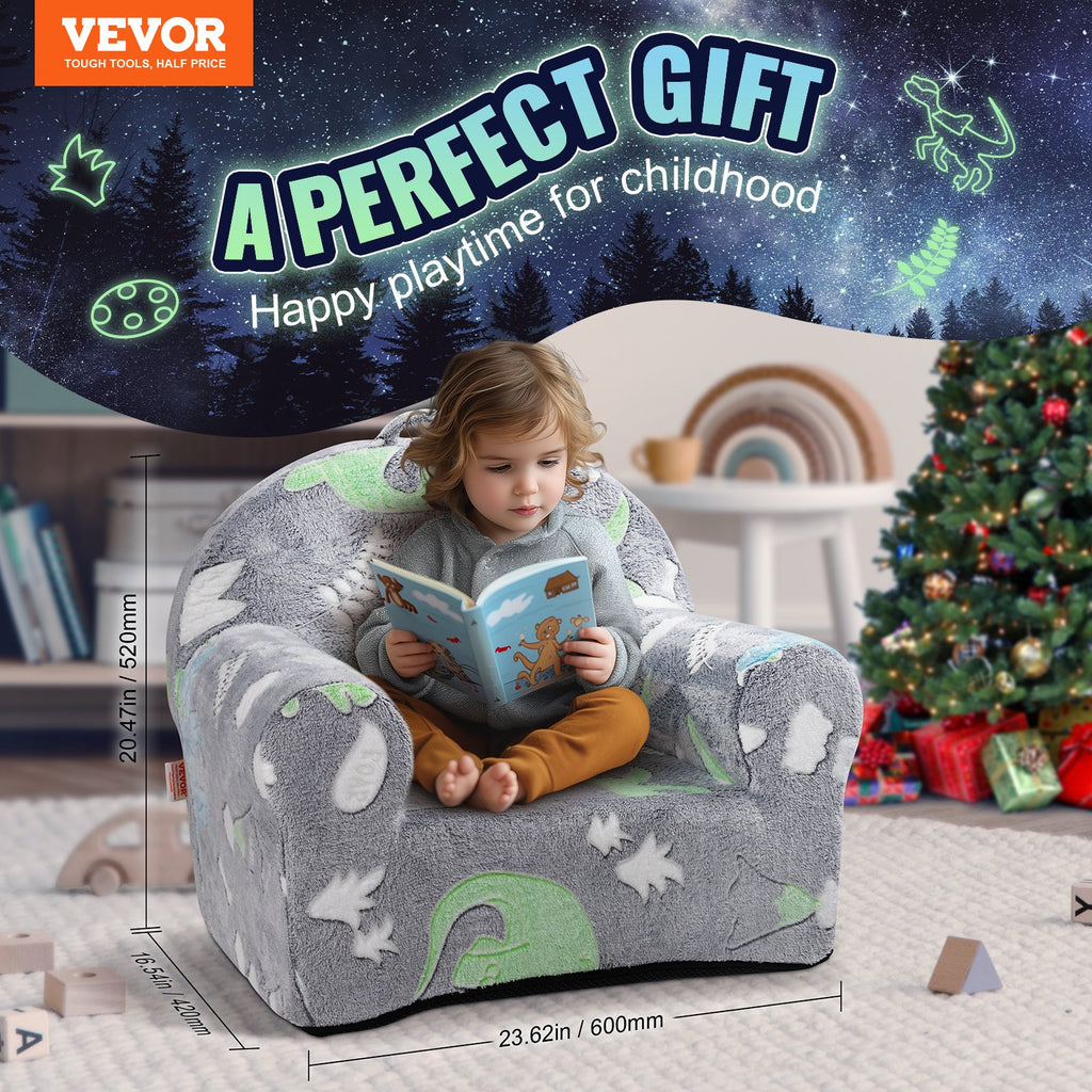 Toddler Chair, Kids Armchair Comfy, Toddler Couch Sofa Bed Glow In The Dark, Kids Chair Seat Playroom Furniture For Kids Girls & Boys, Grey