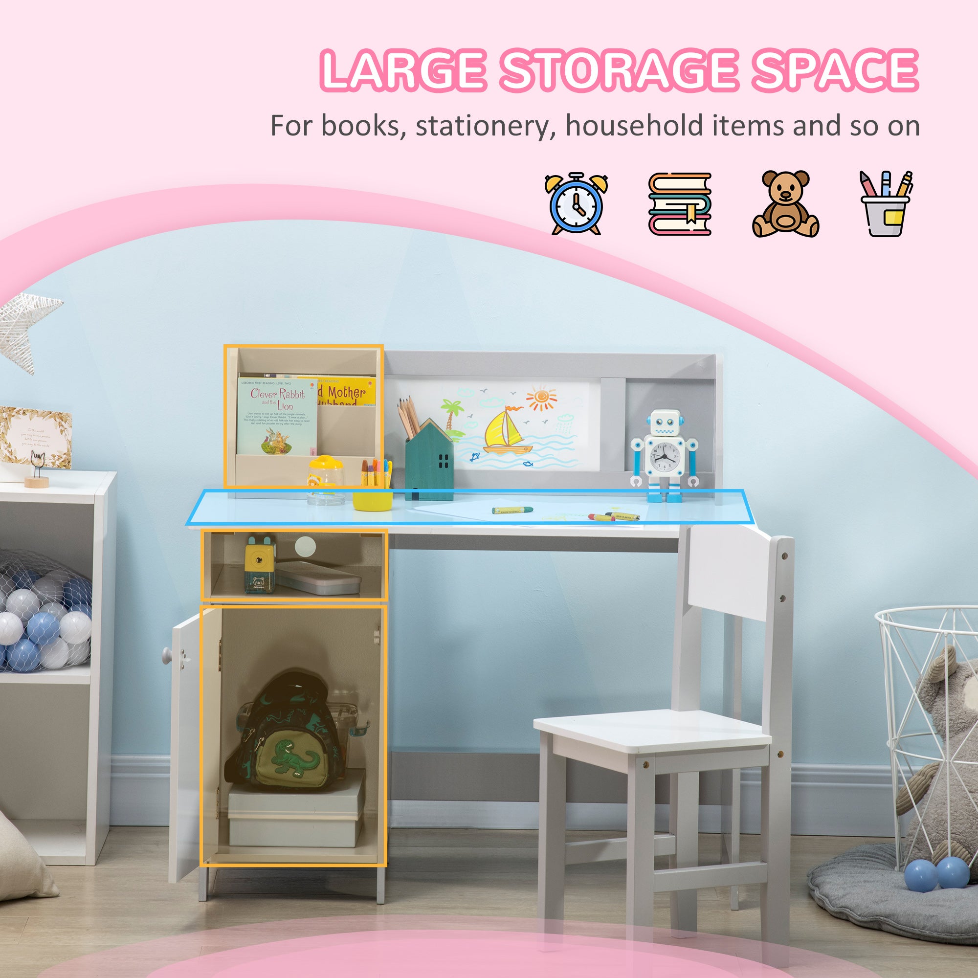 Kids Table And Chair Set W/ Whiteboard - Grey