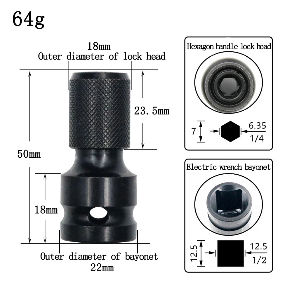 1/2 square handle air cannon to internal hexagon 1/4 hexagon handle electric wrench telescopic conversion head socket power tool