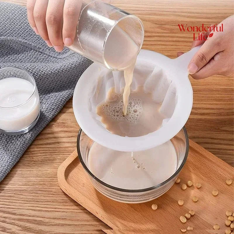 1Pcs 400Mesh Reusable Nylon Ultra Fine Filter Mesh Strainer Spoon Sieve Soy Milk Juice Coffee Food Filter Kitchen Colander