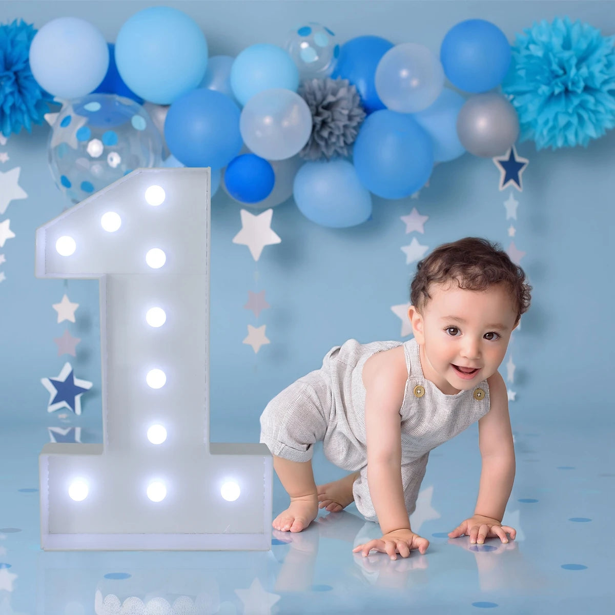 73cm Giant Figure White Warm Light Up Number 0-9 Frame Balloon Filling Box with 10 Lights Birthday Wedding Decor Baby Shower