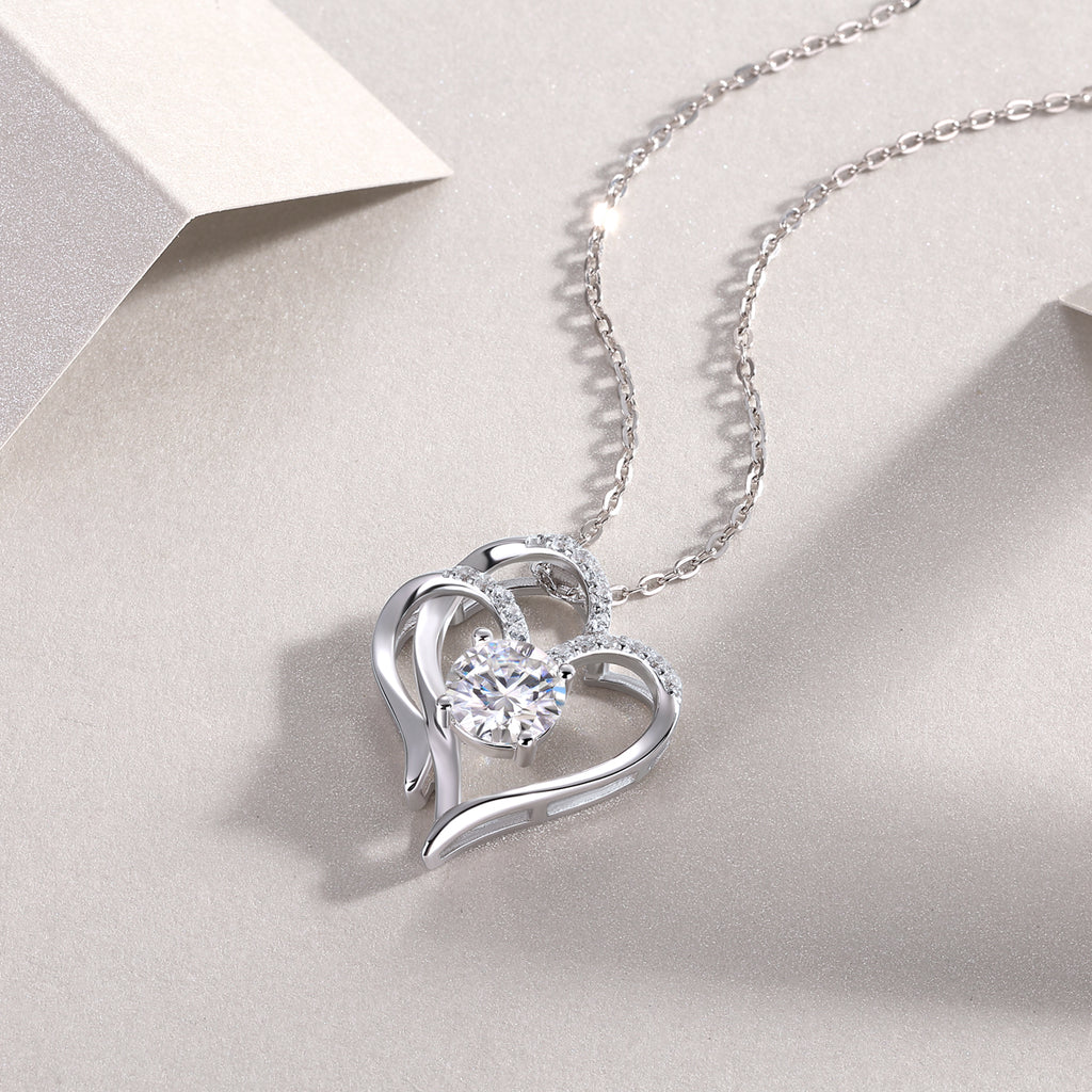 1Heart To Heart - A Fashionable And Luxurious Diamond Jewelry Pendant Set With 1-carat Moissan Diamond S925 Sterling Silver And Platinum Plating Prohibit TikTok sales