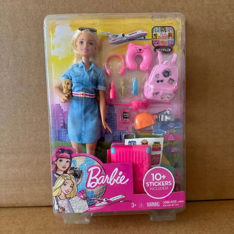 Authentic Barbie Mabuli Traveler Toy Set Girls Birthday Gift Children Pretend Play Educational Fun Creative Dolls Collection