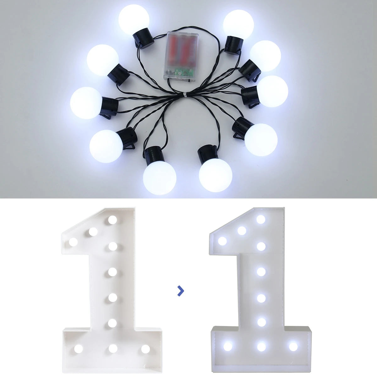 73cm Giant Figure White Warm Light Up Number 0-9 Frame Balloon Filling Box with 10 Lights Birthday Wedding Decor Baby Shower