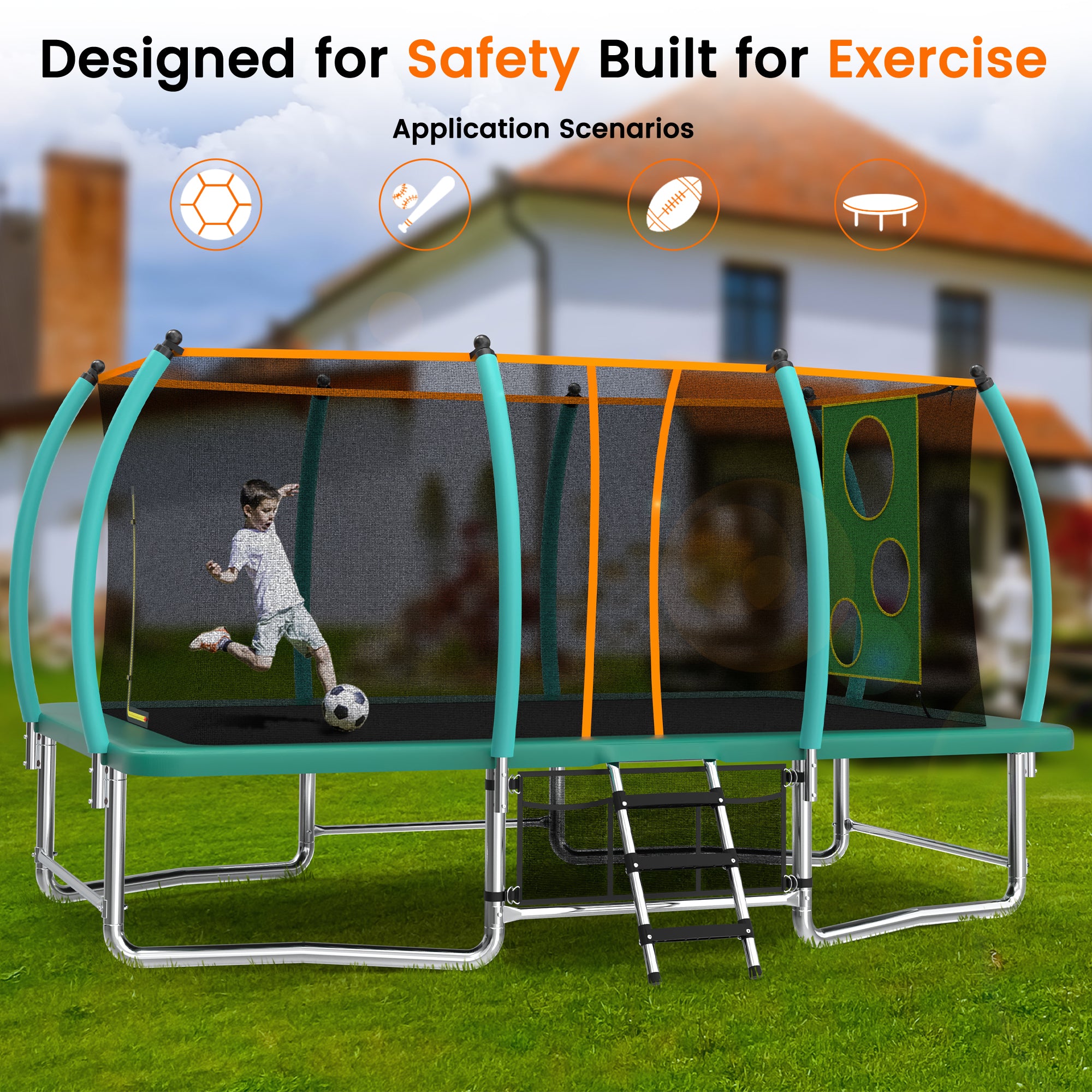 8X14FT Outdoor Square Trampolines For Kids Adults Long Rectangular Tumbling Trampoline