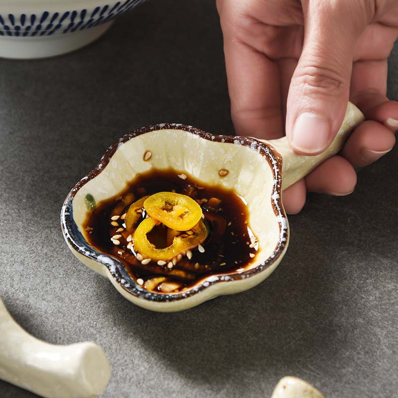 Ceramic With Handle Saucer Hand Painted Seasoning Dish
