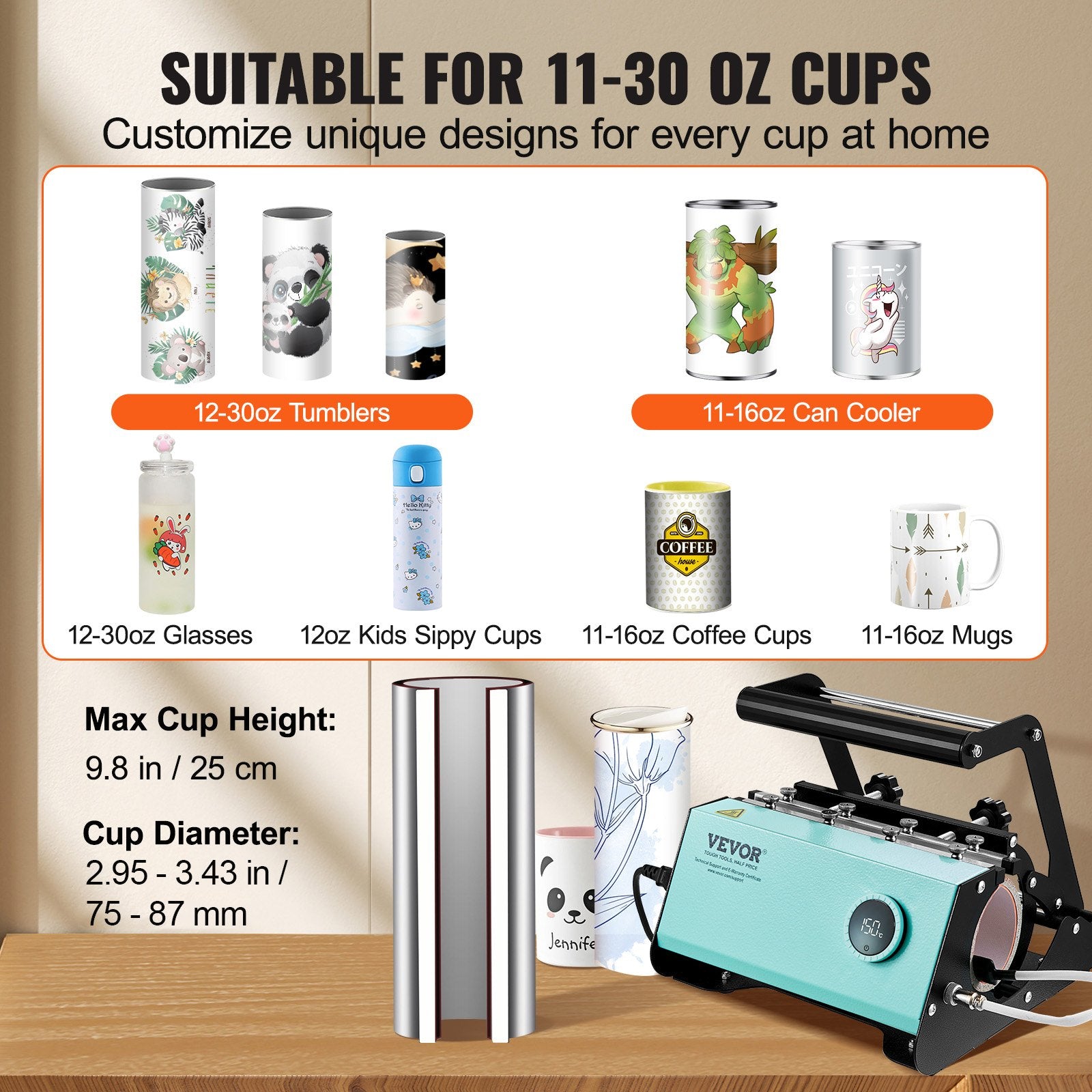 Mug Heat Press, 11-30oz Tumbler Heat Press Machine, Sublimation Transfer Straight Skinny Tumblers, Cup Heat Press With Heat-resist Gloves & Tape, DIY Ceramic Mugs Cups Glasses, As Gift, Green