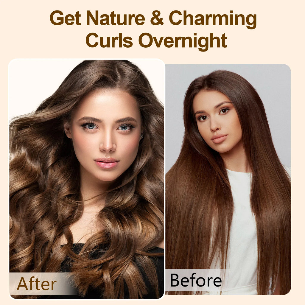 Satin Heatless Hair Curler, Lazy Natural Soft Wave DIY Heatless Curls For Sleep In Overnight, For All Hair Types - Brown