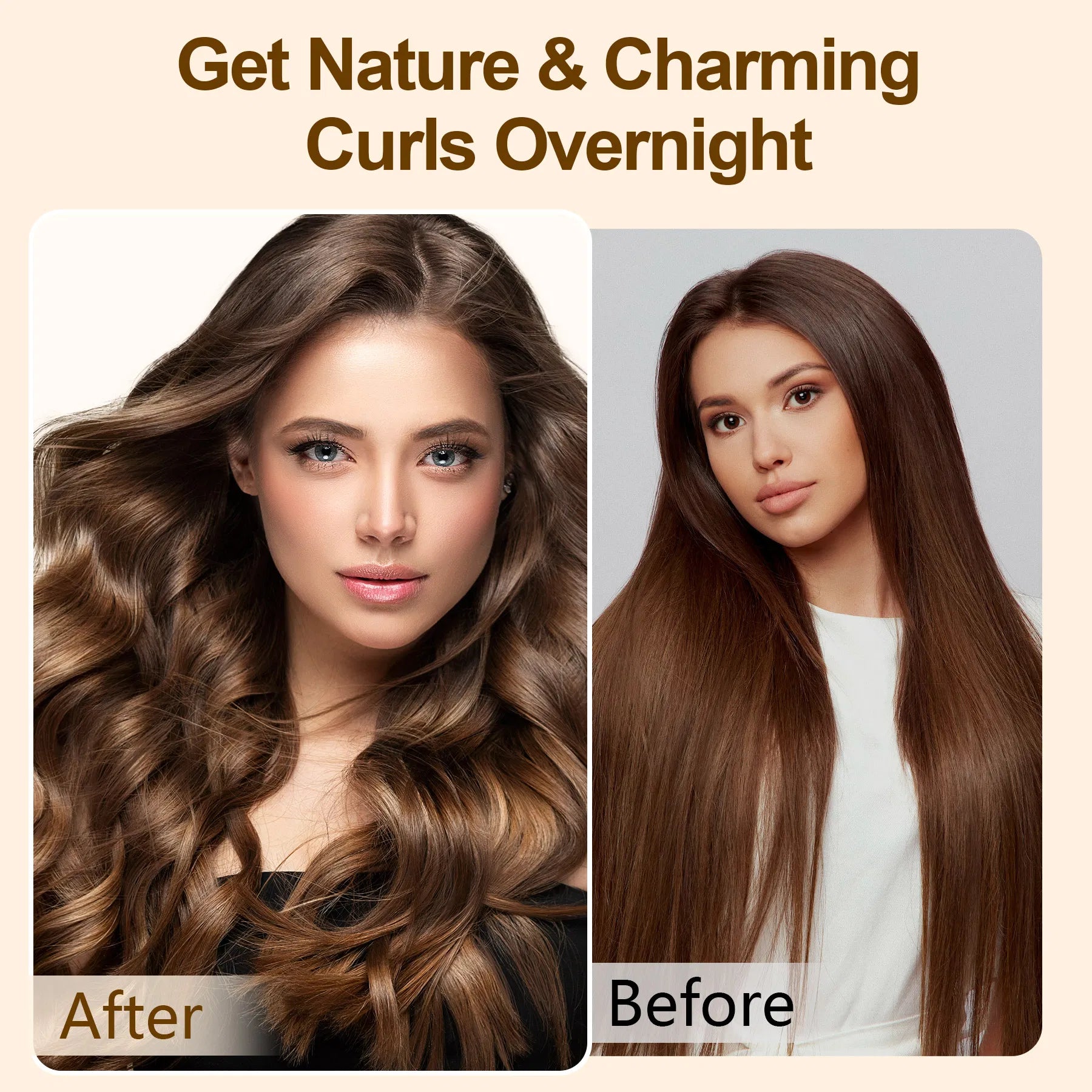 Satin Heatless Hair Curler, Lazy Natural Soft Wave DIY Heatless Curls For Sleep In Overnight, For All Hair Types - Brown