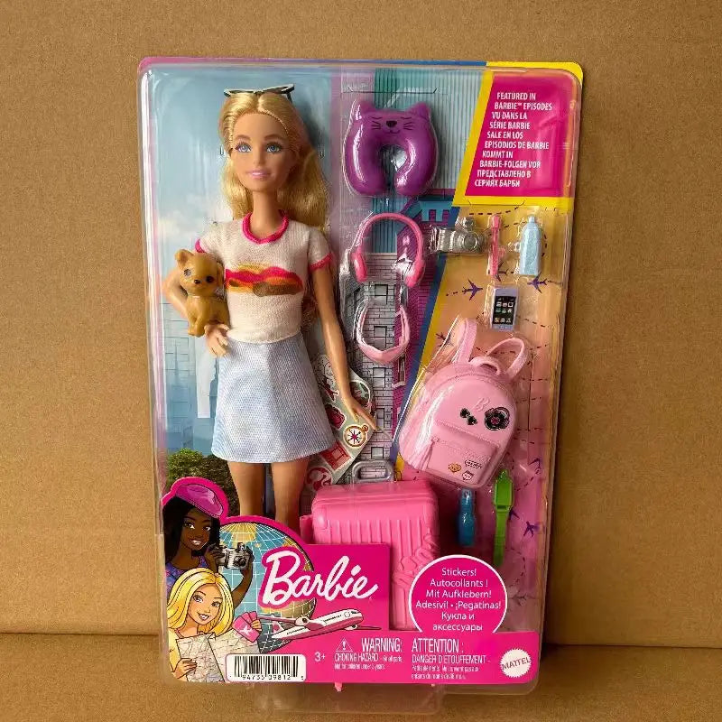 Authentic Barbie Mabuli Traveler Toy Set Girls Birthday Gift Children Pretend Play Educational Fun Creative Dolls Collection