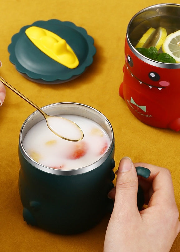 304 Stainless Steel Student Anti-Fall Mug With Lid Straw Children Cartoon Kindergarten Water Cup