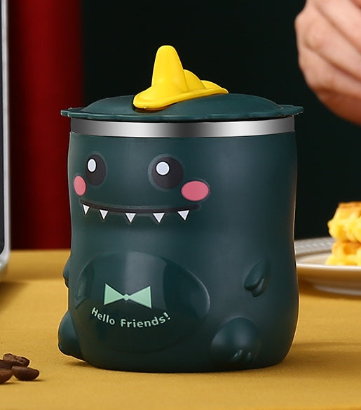 304 Stainless Steel Student Anti-Fall Mug With Lid Straw Children Cartoon Kindergarten Water Cup
