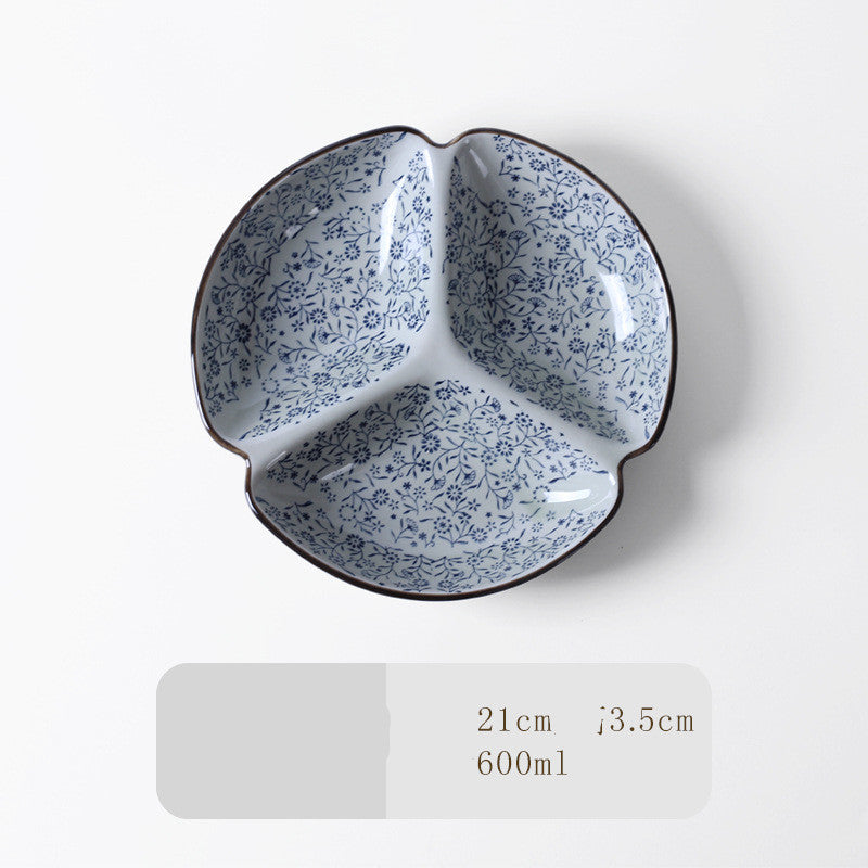 Japanese-Style Tableware Creative Ceramic Divider Dish Three Grid Rice Plate