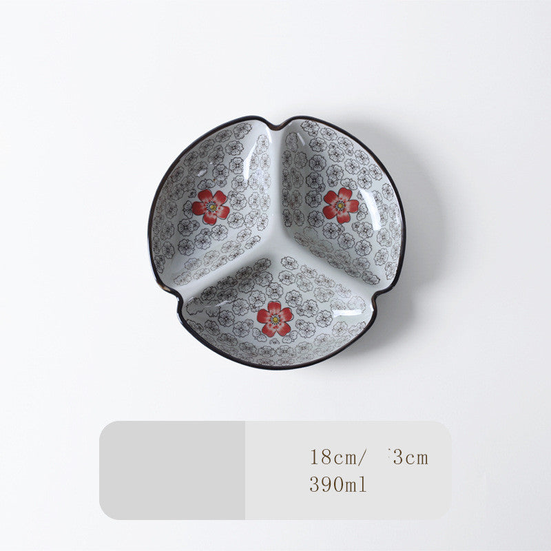 Japanese-Style Tableware Creative Ceramic Divider Dish Three Grid Rice Plate