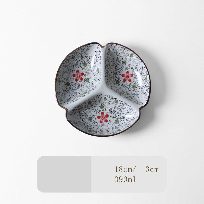 Japanese-Style Tableware Creative Ceramic Divider Dish Three Grid Rice Plate