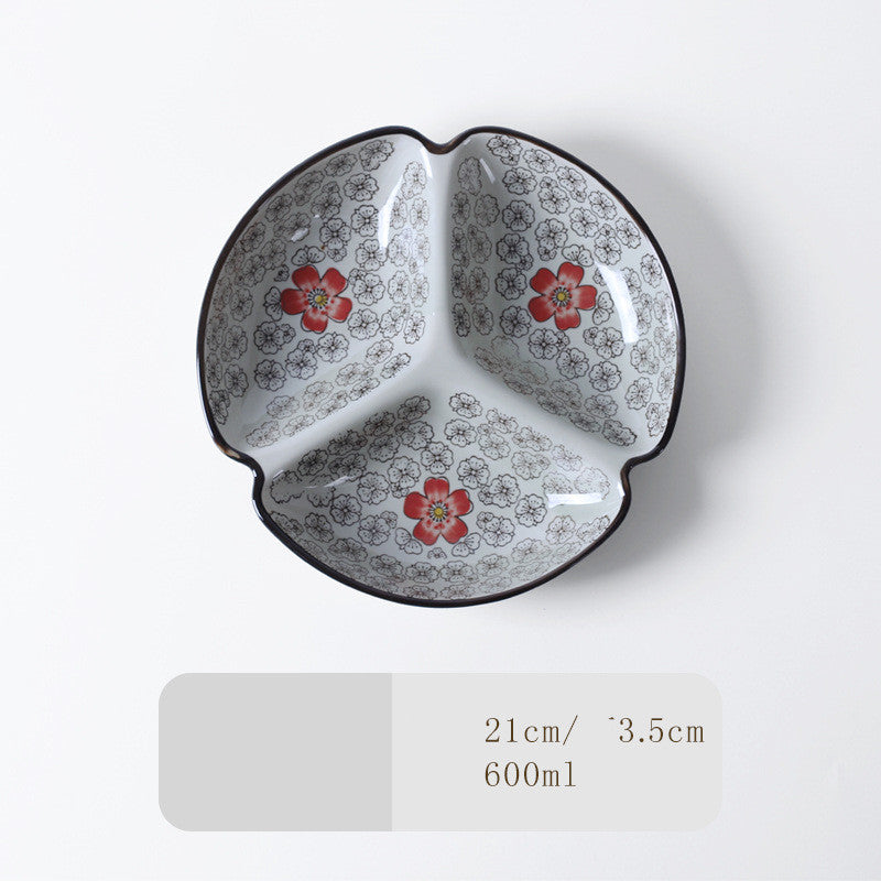Japanese-Style Tableware Creative Ceramic Divider Dish Three Grid Rice Plate