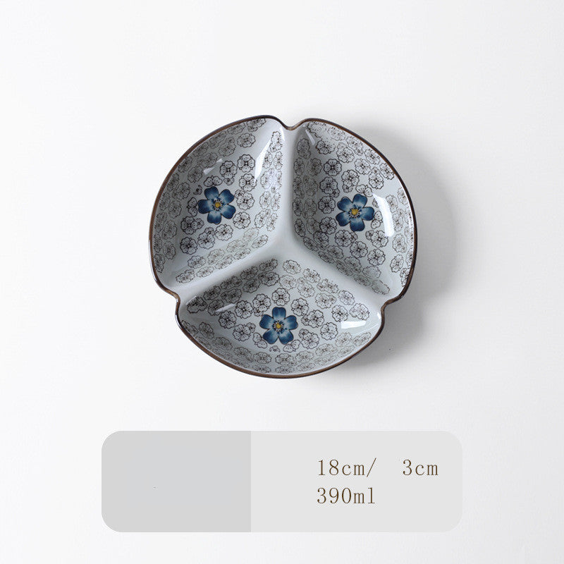 Japanese-Style Tableware Creative Ceramic Divider Dish Three Grid Rice Plate