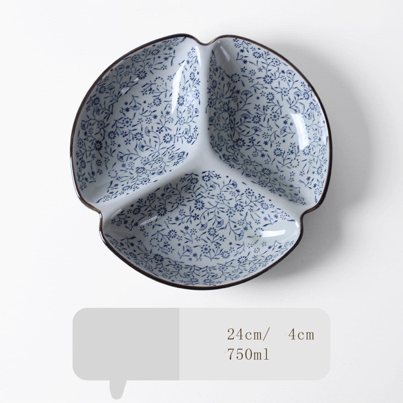 Japanese-Style Tableware Creative Ceramic Divider Dish Three Grid Rice Plate