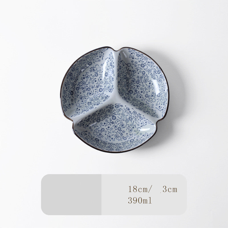 Japanese-Style Tableware Creative Ceramic Divider Dish Three Grid Rice Plate