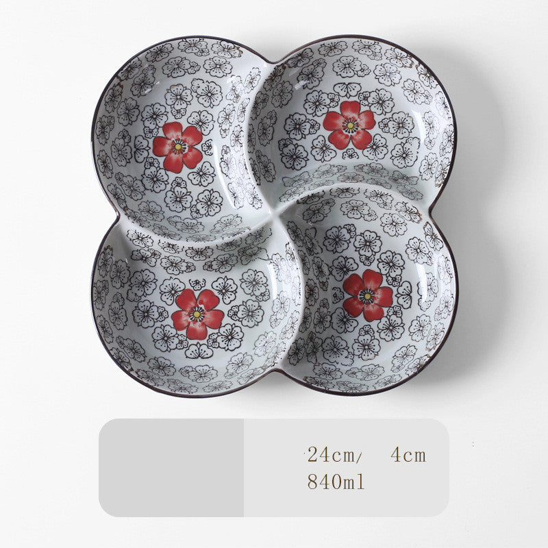 Japanese-Style Tableware Creative Ceramic Divider Dish Three Grid Rice Plate