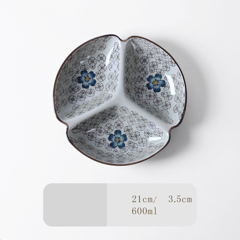Japanese-Style Tableware Creative Ceramic Divider Dish Three Grid Rice Plate
