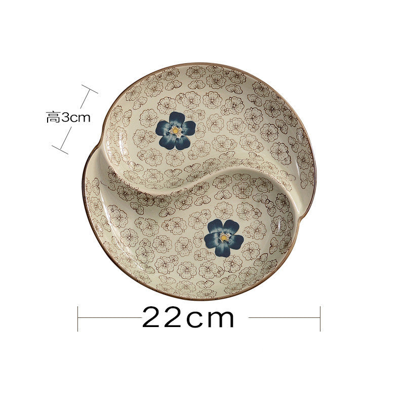 Japanese-Style Tableware Creative Ceramic Divider Dish Three Grid Rice Plate