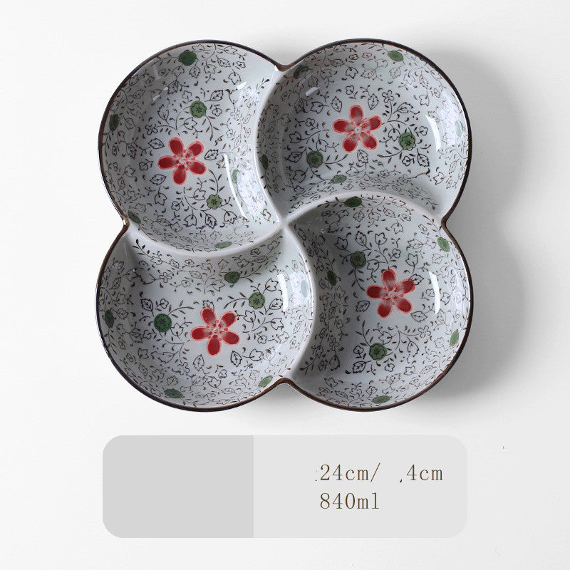Japanese-Style Tableware Creative Ceramic Divider Dish Three Grid Rice Plate