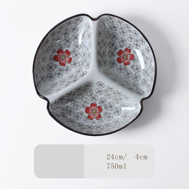 Japanese-Style Tableware Creative Ceramic Divider Dish Three Grid Rice Plate