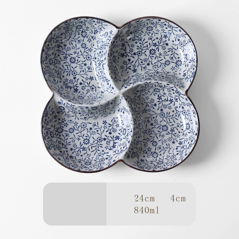 Japanese-Style Tableware Creative Ceramic Divider Dish Three Grid Rice Plate