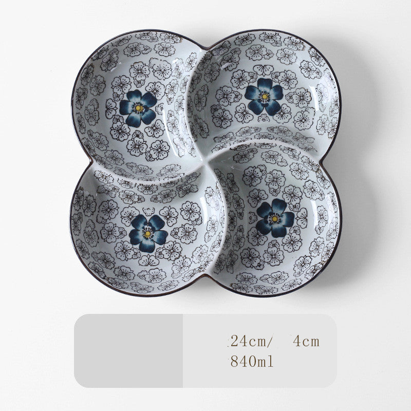 Japanese-Style Tableware Creative Ceramic Divider Dish Three Grid Rice Plate