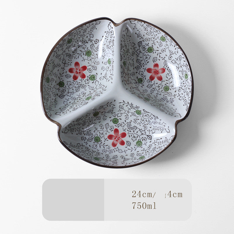 Japanese-Style Tableware Creative Ceramic Divider Dish Three Grid Rice Plate