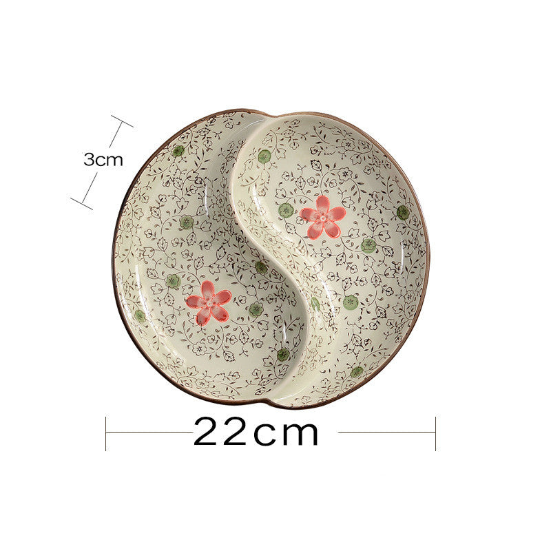 Japanese-Style Tableware Creative Ceramic Divider Dish Three Grid Rice Plate