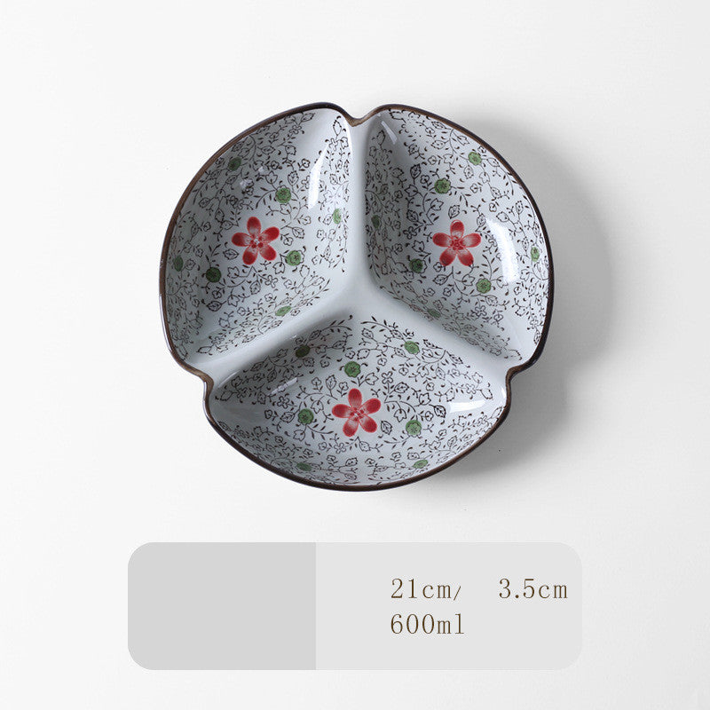 Japanese-Style Tableware Creative Ceramic Divider Dish Three Grid Rice Plate