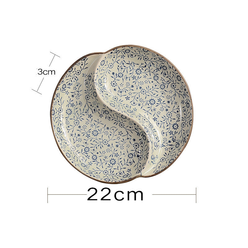 Japanese-Style Tableware Creative Ceramic Divider Dish Three Grid Rice Plate