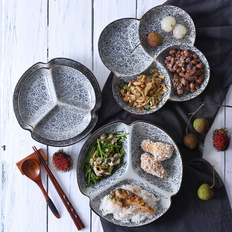 Japanese-Style Tableware Creative Ceramic Divider Dish Three Grid Rice Plate