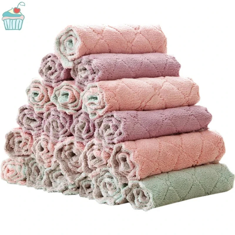 10pcs Microfiber Dish Cloths Multi Purpose Dishwashing Towels For Tableware Double Sided Cleaning Rags Kitchen Accessories