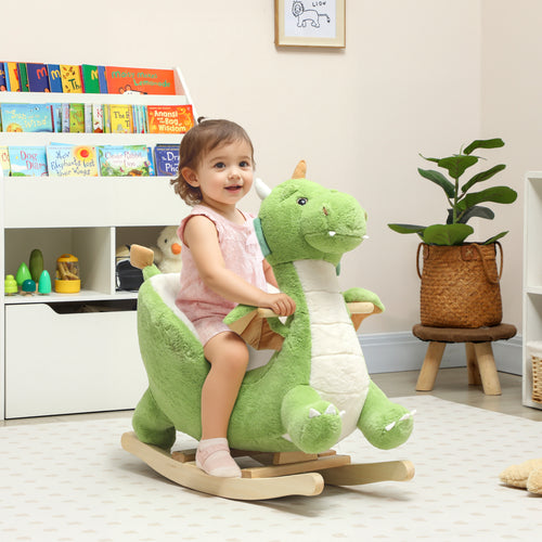 Baby Rocking Horse, Kids Ride On Dragon Toy with Realistic Dragon Roar and Safety Belt for Kids 18–36 Months, Green