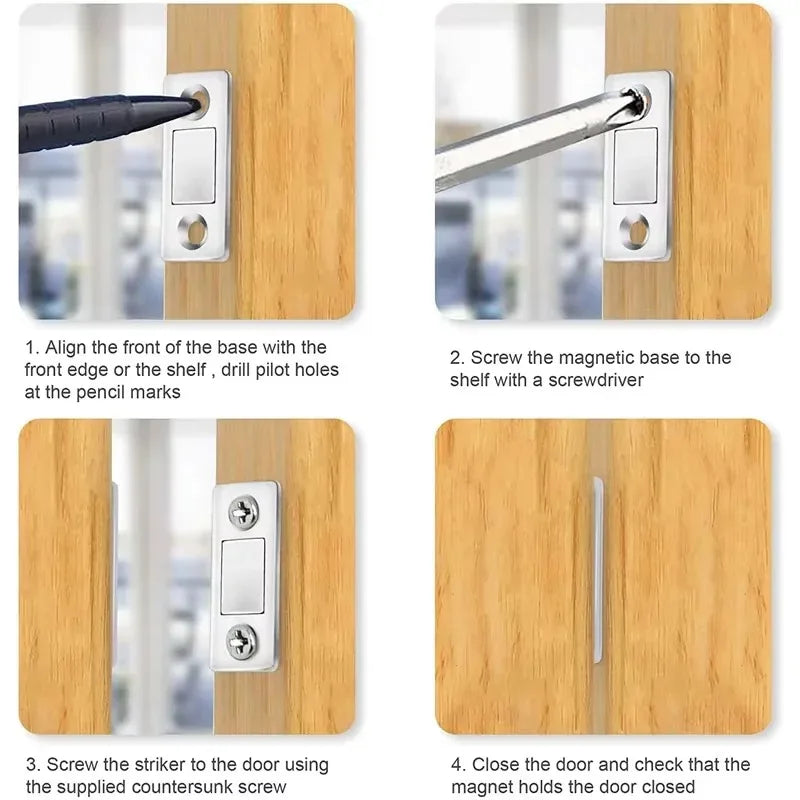 4Pack/Magnetic Cabinet Catches Ultra Thin Door Strong Magnets Stopper Invisible Adhesive Drawer Magnet Lock for Kitchen