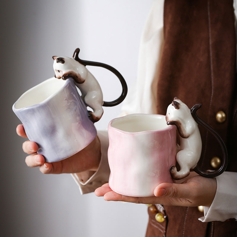 Hand Painted 3D Siamese Cat Ceramic Mug