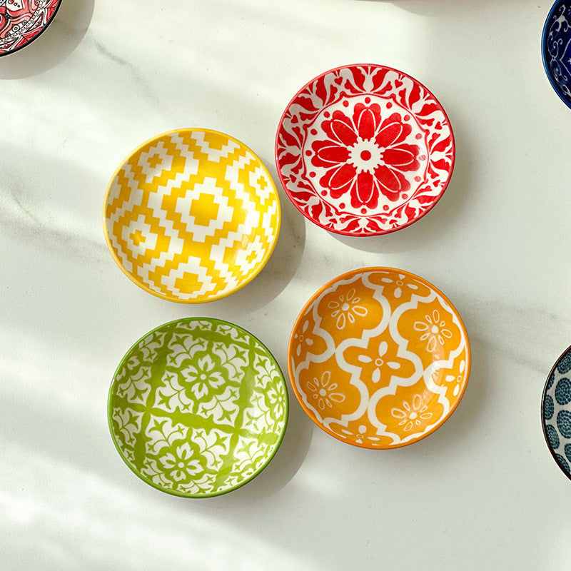 Ceramic Bohemian Sauce Dish Sauce Dipping Saucer Soy Sauce Dish Tableware