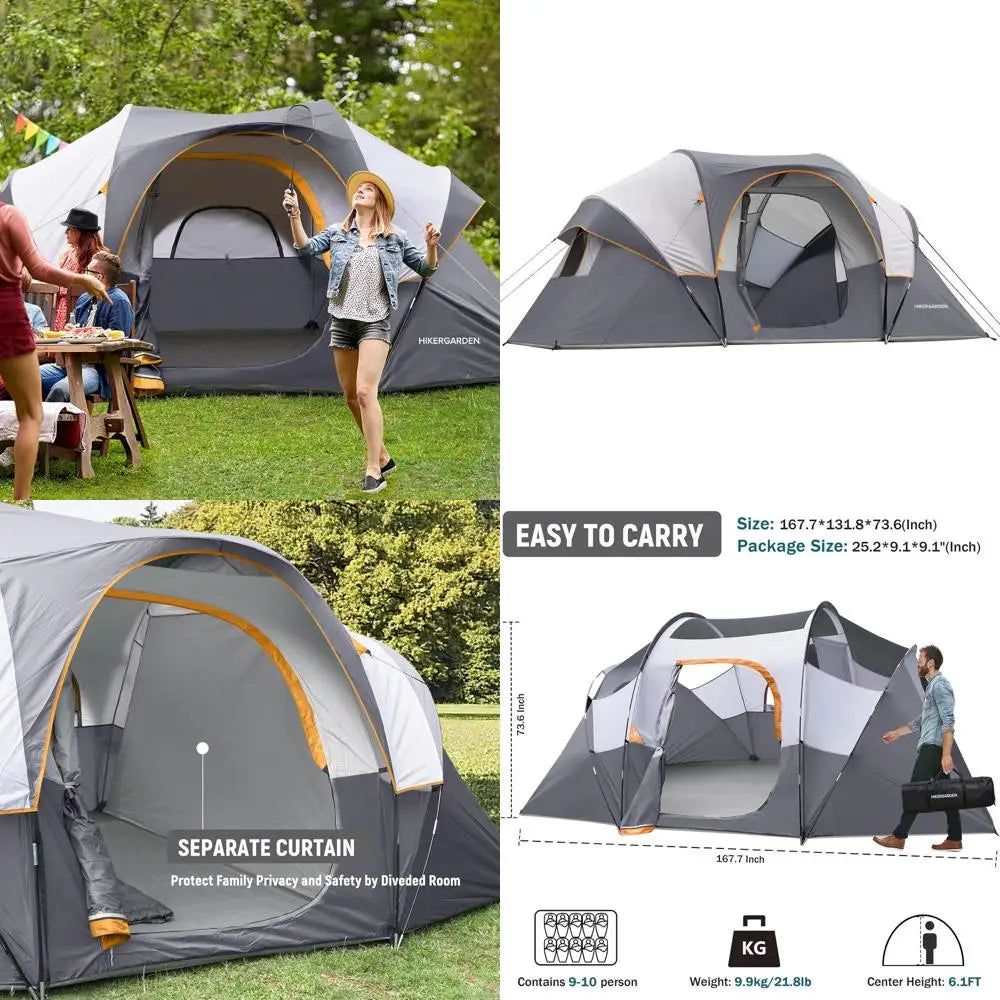 10-Person HikerGarden Tent - Quick Setup Family Camping Shelter, Windproof Dome Tent for Outdoor Adventures