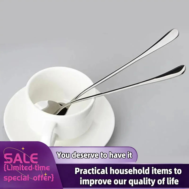 1/6Pcs Stainless Steel Long-Handled Ice Teaspoon, Coffee Spoon, Ice Cream Stirring Spoon, Dishwasher Safe, Kitchen Accessories