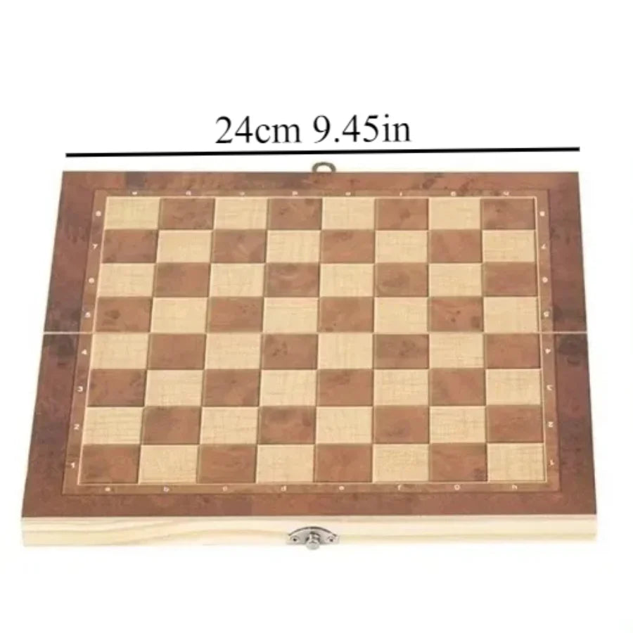 3 in 1 Chess Game Board Folding Storage Wooden Board Sets Exquisite Set and Checkers Game Set