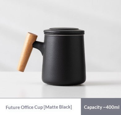 Simple Ceramic Tea-and-water-separating Office Mug With Lid And Filter
