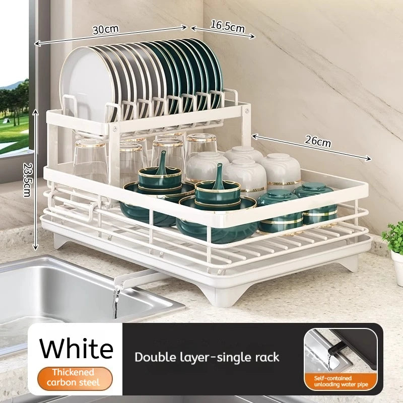 Dish Drying Rack Kitchen Adjustable Steel 2 Tier Plates Organizer Dish Bowl Drainer Storage Rack Kitchen Utensils