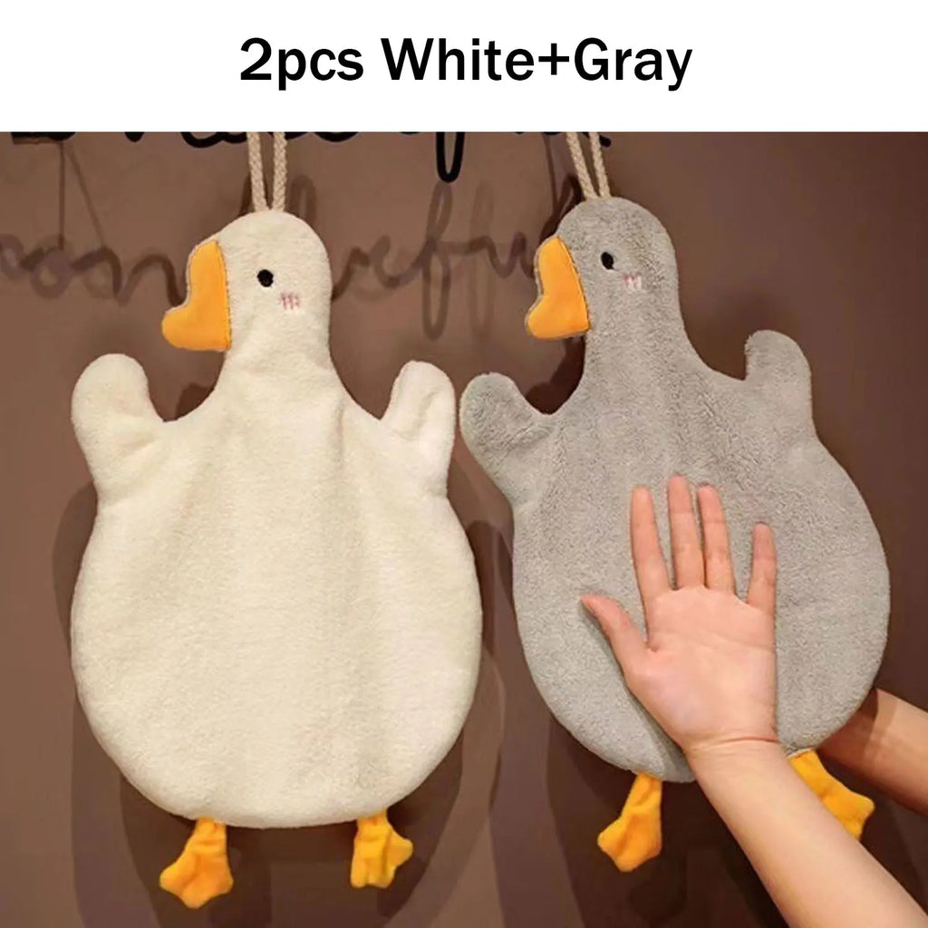 2pcs Cartoon Goose Hand Towel Kitchen Bathroom and Toilet Hand Towel Hanging Type with Super Water Absorption Quick Drying