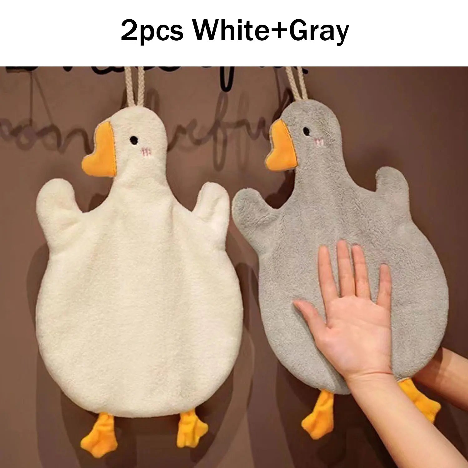 2pcs Cartoon Goose Hand Towel Kitchen Bathroom and Toilet Hand Towel Hanging Type with Super Water Absorption Quick Drying